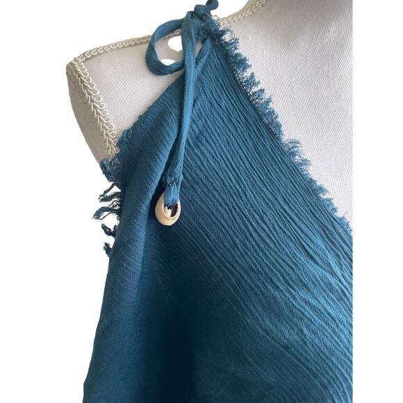 Boutique Women Maxi Viscose Dress M Teal Boho Chic Gauzy Beach Resort Cruisewear - Picture 7 of 13